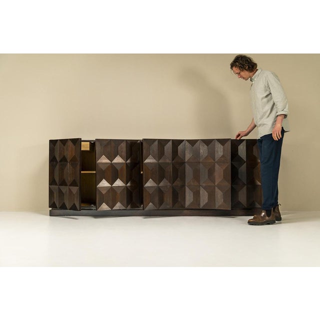Mid-Century Modern Brutalist Sideboard in Dark Stained Oak from Defour, Belgium, 1970s For Sale - Image 3 of 11