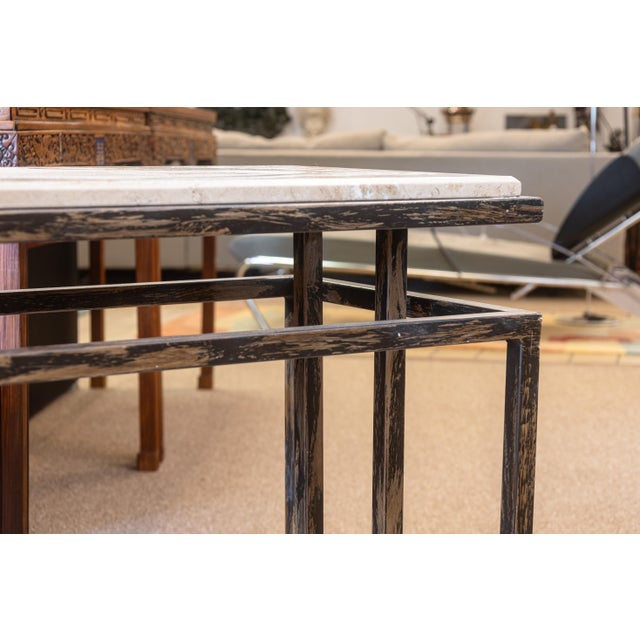 1980s Vintage Roche Bobois Travertine and Steel Floating Rectangular Console Table For Sale - Image 5 of 6