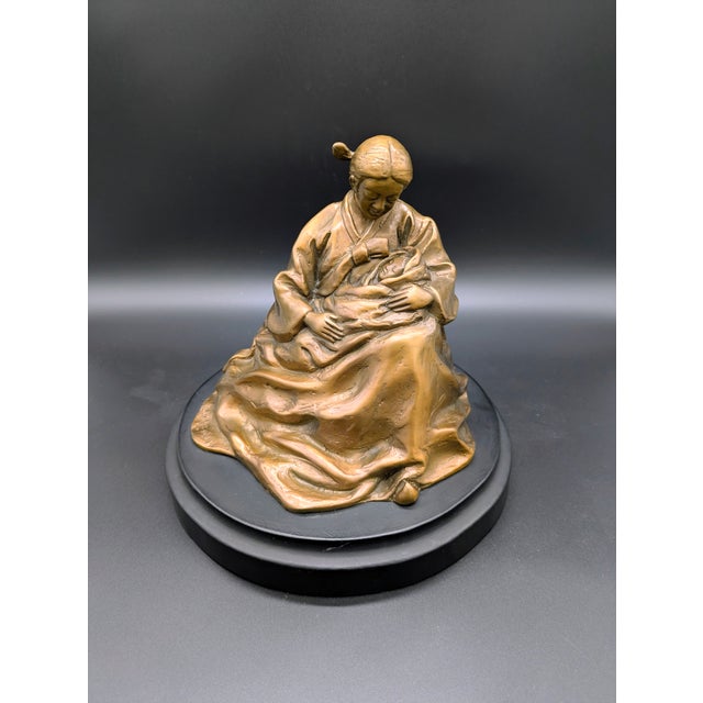 1990s Vintage Korean Bronze Sculpture: "Sleeping Child" Signed by Artist For Sale - Image 5 of 9