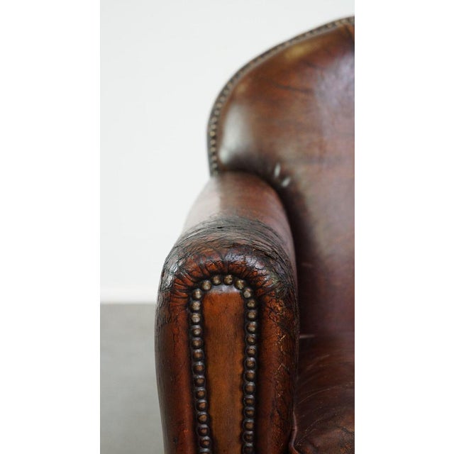 Vintage Armchair in Patinated Sheep Leather For Sale - Image 9 of 14