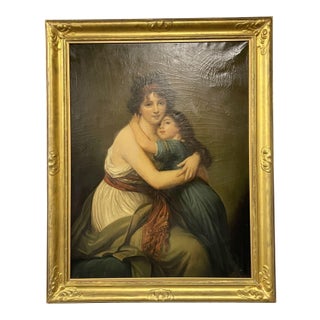 Large Oil Canvas Mother and Child Signed L. Nicolas, Elisabeth Vigee-Lebrun For Sale