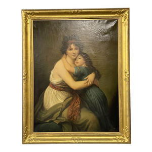 Large Oil Canvas Mother and Child Signed L. Nicolas, Elisabeth Vigee-Lebrun