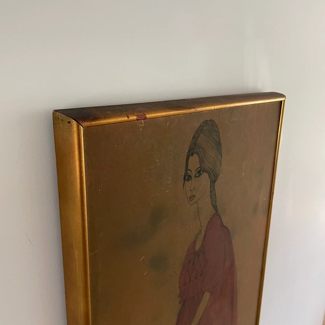 Ink and Watercolor Framed Painting by Iris Brody C. 1960 For Sale - Image 4 of 8