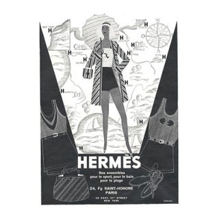 1930 Original French Art Deco Hermes Advertisement Print- Beach Luxury Products For Sale