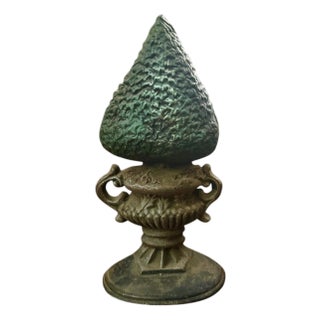 Vintage Cast Iron Boxwood Topiary Tree in Handled Urn Door Stop For Sale