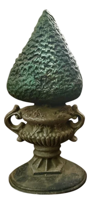 Vintage Cast Iron Boxwood Topiary Tree in Handled Urn Door Stop