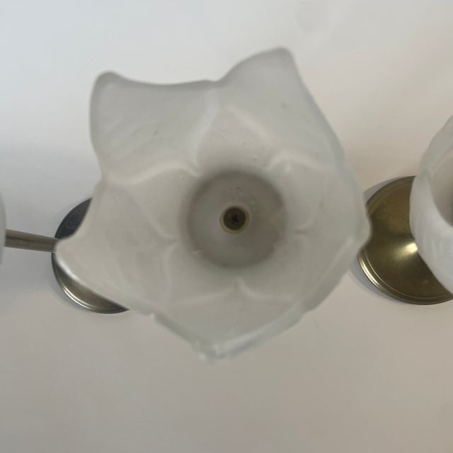 Frosted Glass Tulip Tea Light Candle Holder with Brass Stems - 3 Large 9" Medium 8" Small 7"