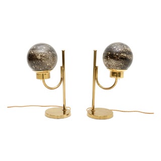 Vintage Swedish Brass and Glass Table Lamps from Bergboms, 1970s, Set of 2 For Sale