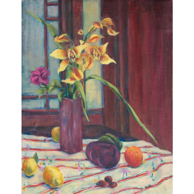 Light Yellow 'Still Life of Orchids' by Carolyn Miller, Art Students League, Denver, Colorado For Sale - Image 8 of 8