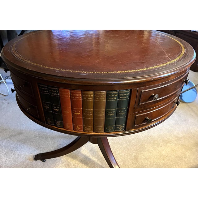 Book Drum Table With Drawers in the Style of Maitland Smith For Sale - Image 10 of 17