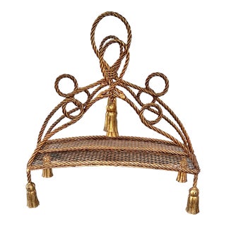 Vintage Hollywood Regency Brass Rope Magazine Rack in the Style of Maison Jansen For Sale
