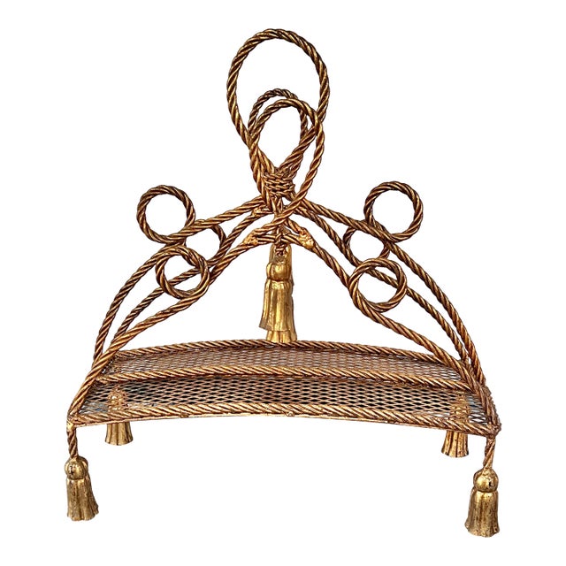 Vintage Hollywood Regency Brass Rope Magazine Rack in the Style of Maison Jansen For Sale