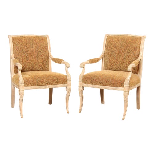1990s Regency Style Painted Frame Fauteuil Armchairs A Pair