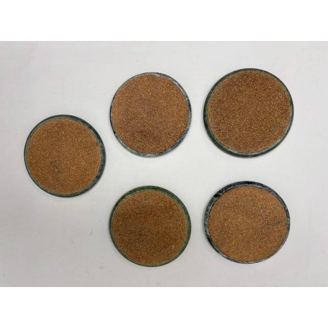 Black Vintage Green Marble Coasters Set 5 Pieces Handmade in Italy Collectible 1970 For Sale - Image 8 of 8