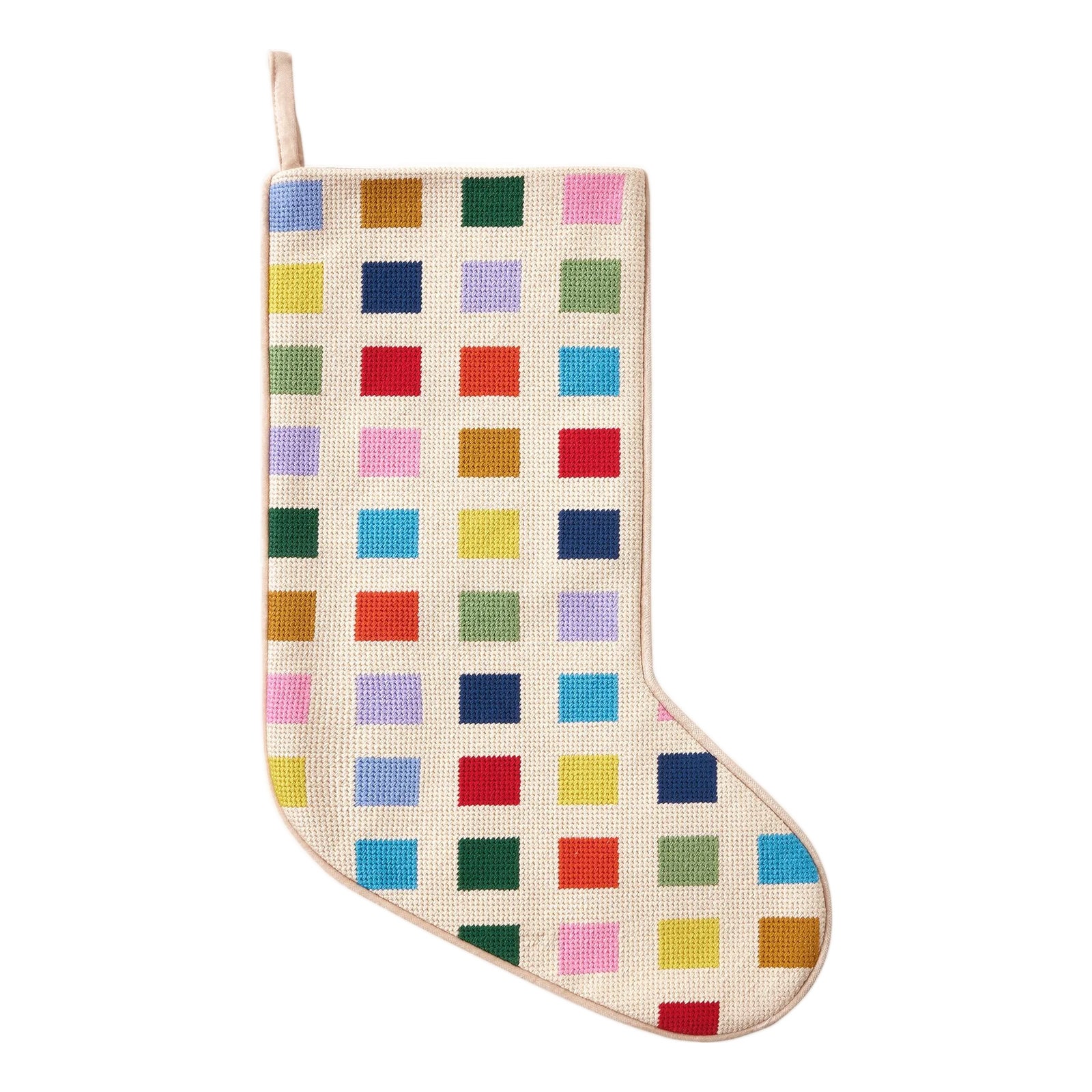Color Block Embroidered Needlepoint Stocking | Chairish