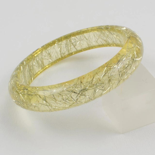 Lucite Bracelet Bangle Yellow Lemon with Silver Metallic Thread Inclusions For Sale - Image 4 of 7