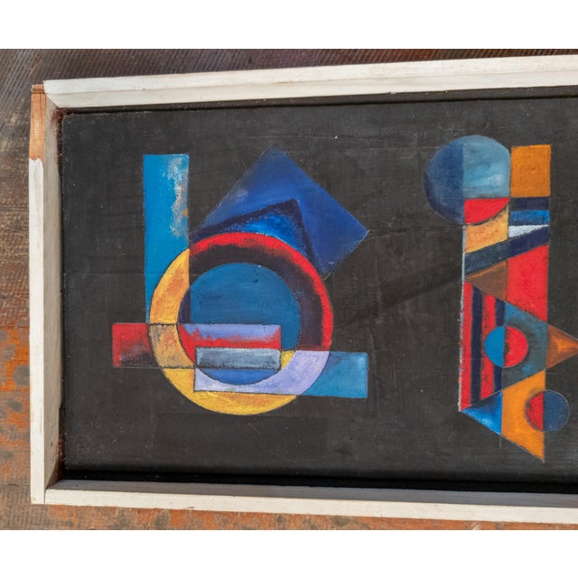 Black Mid-Century Modern Geometric Abstract Painting on Masonite, 1963 For Sale - Image 8 of 14