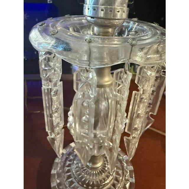 Vintage 1950s Hollywood Regency Boudoir Lamp Pair With Frosted Embossed Glass Shades & Prism Accents For Sale - Image 12 of 12