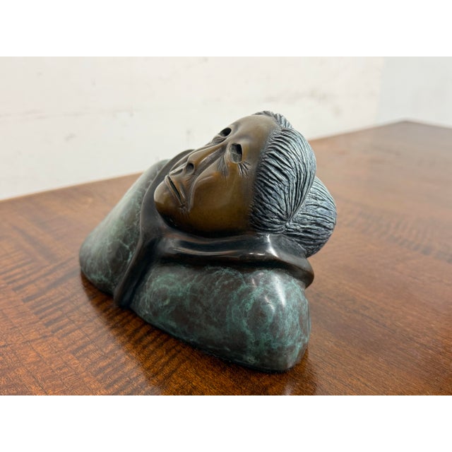 Native American Circa 1985 Sharon Spencer Bronze Sculpture of Intuit Woman, Signed + Numbered For Sale - Image 3 of 13