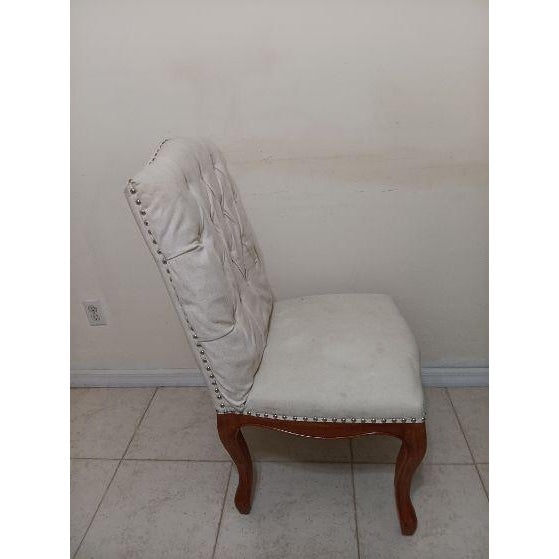 Beige 1980s Dining Chair Wood Frame Tufted Upholstered Beige Noble House Set of 4 For Sale - Image 8 of 8