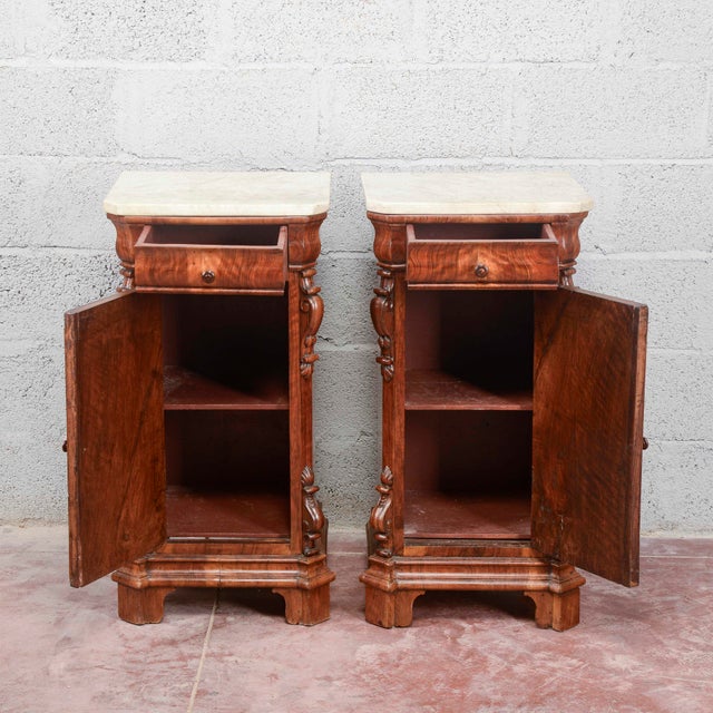 Antique Carved Bedside Tables, 1800s, Set of 2 For Sale - Image 4 of 13