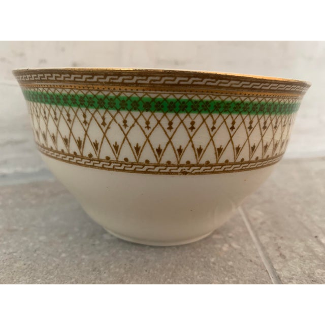 Cream Early 20th Century Rare Antique English Tea Set Bone China J & G Meakin Westminster Pattern, Intricate Green & Gold Band on a Cream Ground- Set of 7 For Sale - Image 8 of 12
