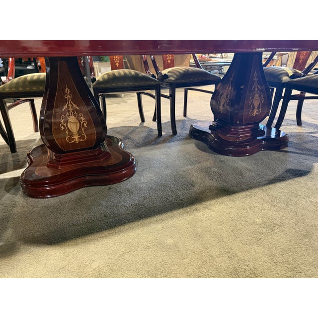 Black Double Pedestal Italian Inlay Dining Set - 10 Chairs For Sale - Image 8 of 11