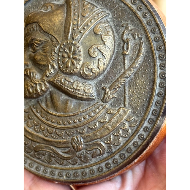 Late 20th Century Antique Bronze Tabletop Medallion- Neoclassical Soldier For Sale - Image 5 of 12