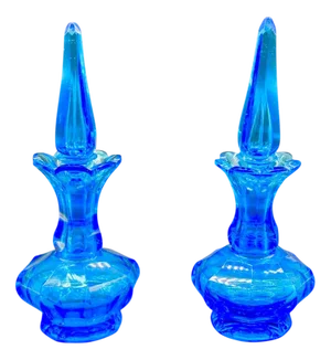 Aquamarine Blue Bohemian Glass Perfume Bottles, Set of 2