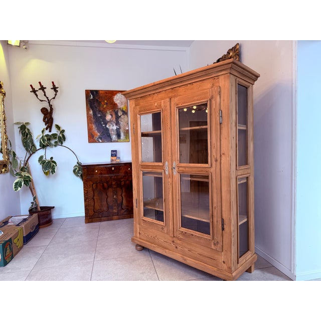 Antique Farmhouse Display Cabinet in Natural Wood For Sale - Image 9 of 10