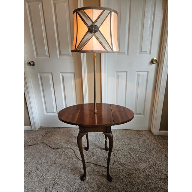 English Vintage Drop Leaf Side Table Floor Lamp For Sale - Image 3 of 12