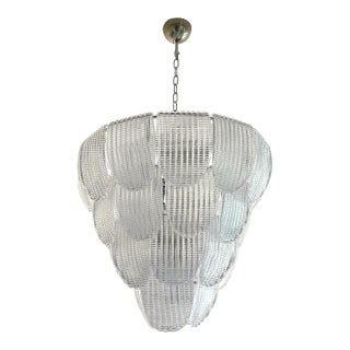Contemporary Diamanted Trasparent “Petals” Murano Glass Chandelier by Simoeng For Sale