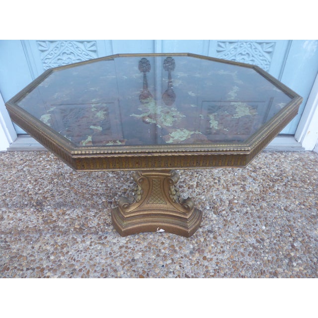 Hollywood Regency 1970s Hollywood Regency Gold Gilded Octagon Glass Top Side/End Table For Sale - Image 3 of 8