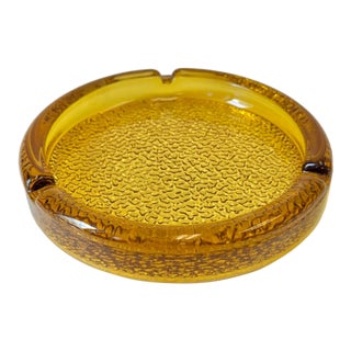 Vintage Mid-Century Textured Amber Glass Ashtray For Sale