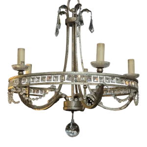 Austrian Crystal Silver Gilt Metal Chandelier