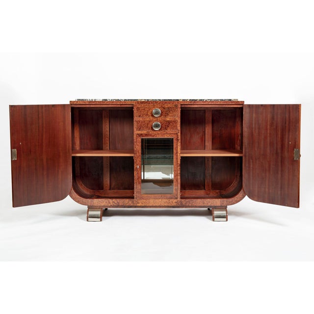 French Art Deco Amboyna Burl Sideboard or Bar Cabinet With Marble Top, Circa 1930 For Sale - Image 4 of 18