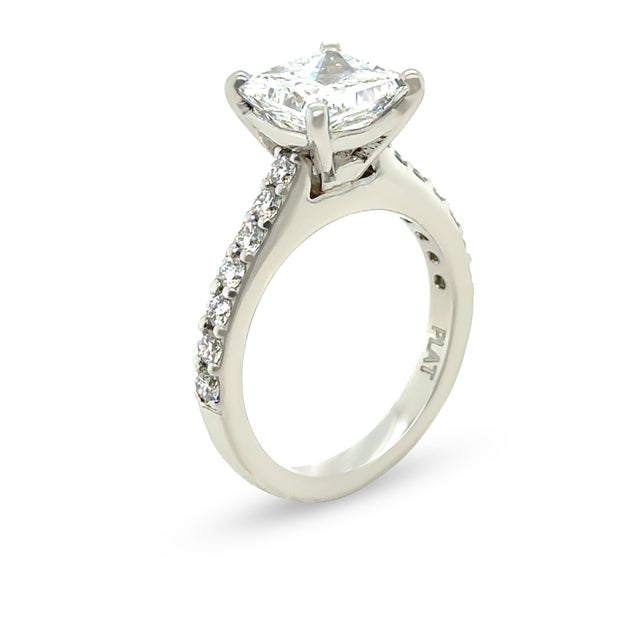 Silver Gia Platinum Princess Cut Diamond Engagement Ring 3.02ct 7.9g, Size 6 For Sale - Image 8 of 12