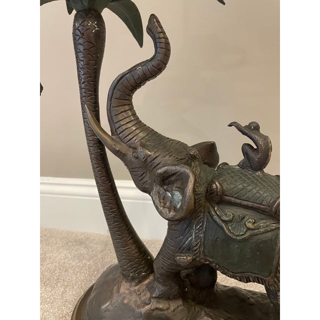 Mint Vintage Wildwood/Federick Cooper Hollywood Regency Heavy Bronze Elephant, Palm Tree & Monkey Table Lamp From Their Safari Collection For Sale - Image 12 of 13