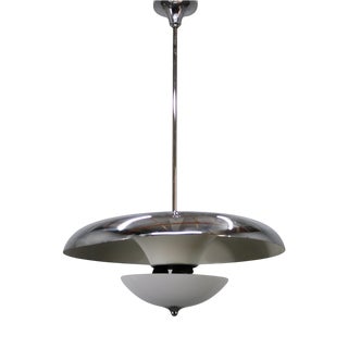 Art Deco Chrome and Opaline Glass Chandelier from Napako, 1930s For Sale