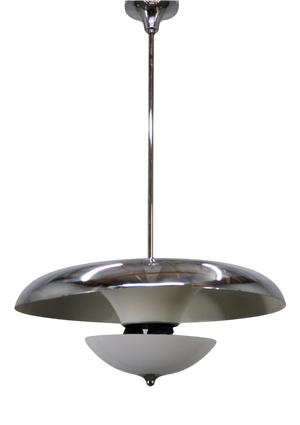 Art Deco Chrome and Opaline Glass Chandelier from Napako, 1930s