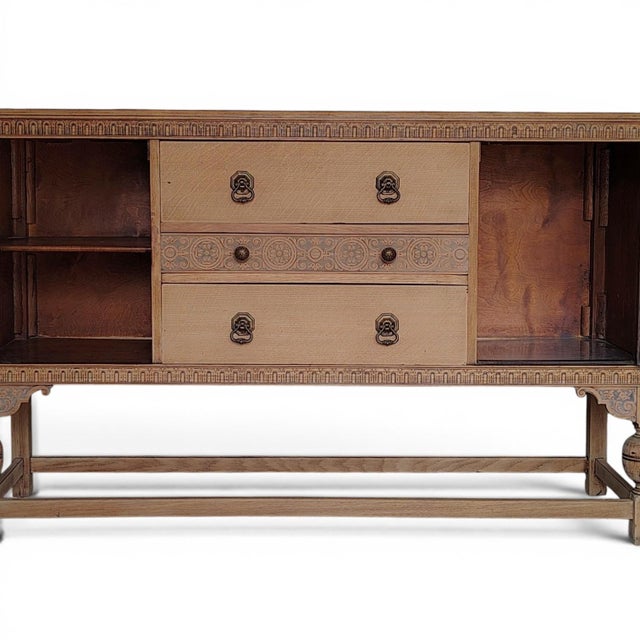 Early 1900s Natural Tiger Oak Sideboard With Carved Detailing For Sale - Image 10 of 10