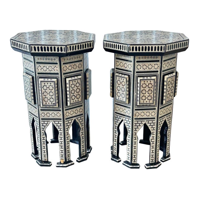 Vintage Moroccan Inlaid Side Tables-a Pair For Sale