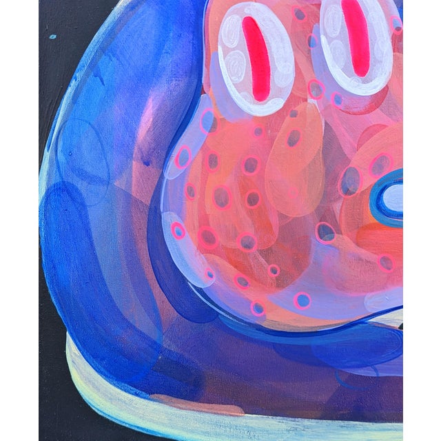 Cecilia Beaven Contemporary Abstract Pink & Blue Biomorphic Contorted Alligator Figure Painting, 21st Century For Sale In Houston - Image 6 of 11