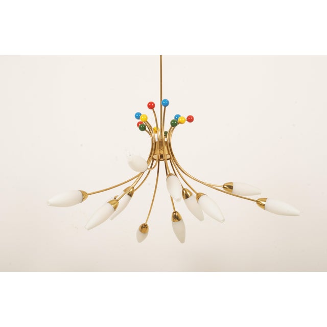 Mid-Century Brass Opaline Glass Chandelier by Rupert Nikoll, 1955 For Sale - Image 6 of 14