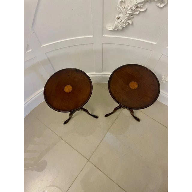 Antique Edwardian Mahogany Inlaid Lamp Tables, 1900s, Set of 2 For Sale - Image 9 of 12