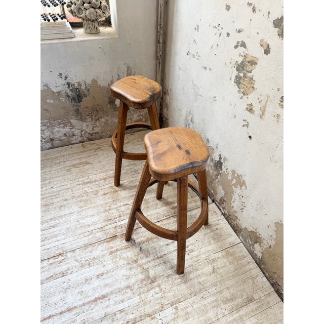 Vintage Oak Stools by Henri Bataille, 1960s, Set of 2 For Sale - Image 13 of 18