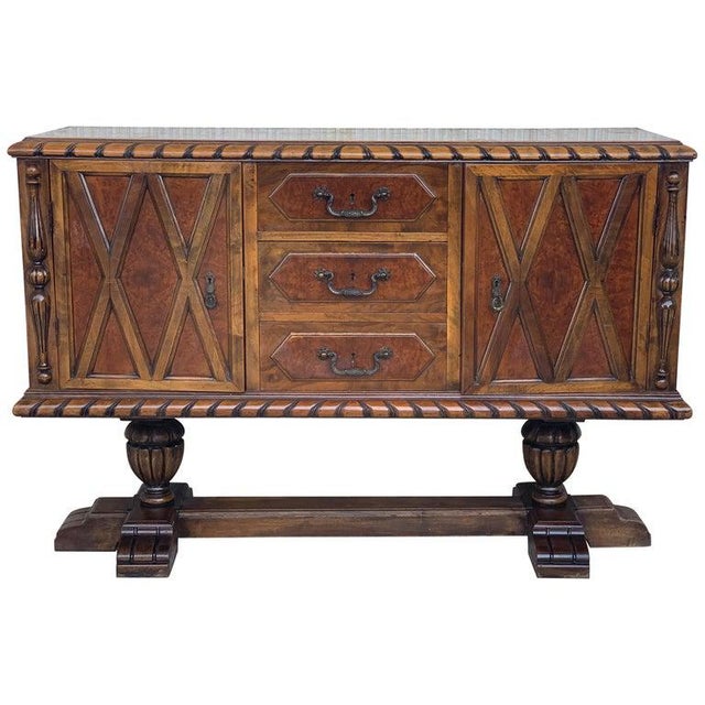 Brown 20th Century French Walnut Buffet With Two Doors and Three Central Drawers For Sale - Image 8 of 8