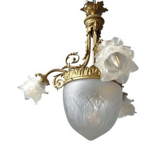 Antique Art Nouveau Chandelier in Bronze For Sale