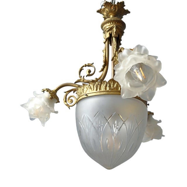 Antique Art Nouveau Chandelier in Bronze For Sale