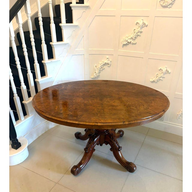 Antique Victorian Burr Walnut Carved Centre Table, 1860 For Sale - Image 6 of 15